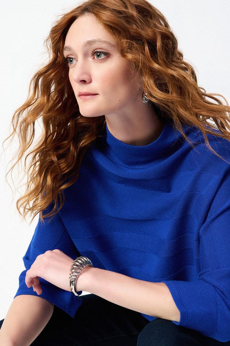 Sweater Knit Mock Neck Boxy Top - Royal Sapphire Product Image