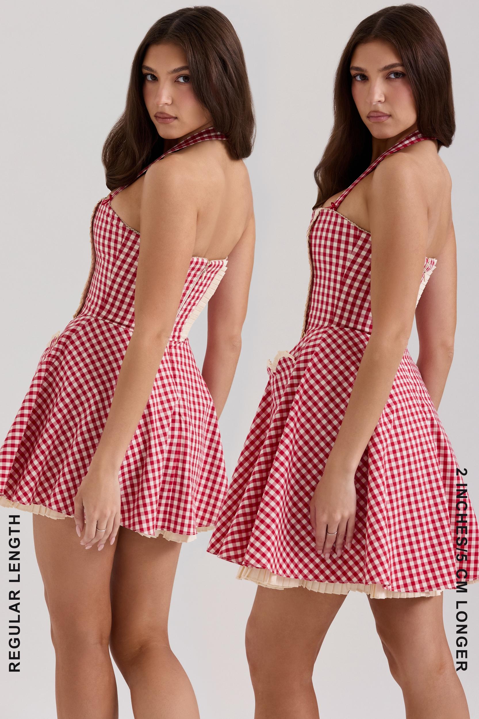 Heidi  red gingham cotton halter neck mini dress Product Image