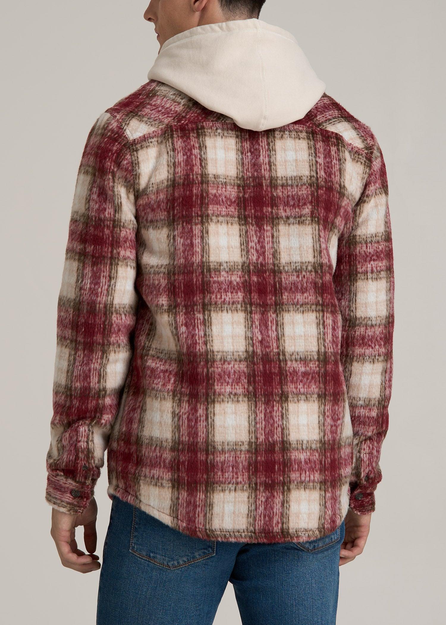 Brushed Flannel Overshirt for Tall Men in Ecru and Red Plaid Male Product Image