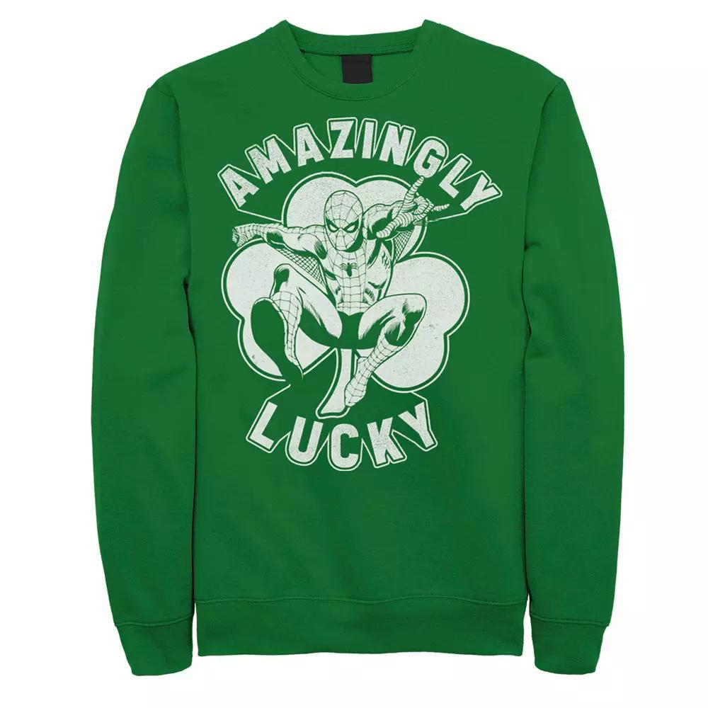 Mens Marvel St. Pattys Amazingly Lucky Spider-Man Graphic Fleece Pullover Product Image