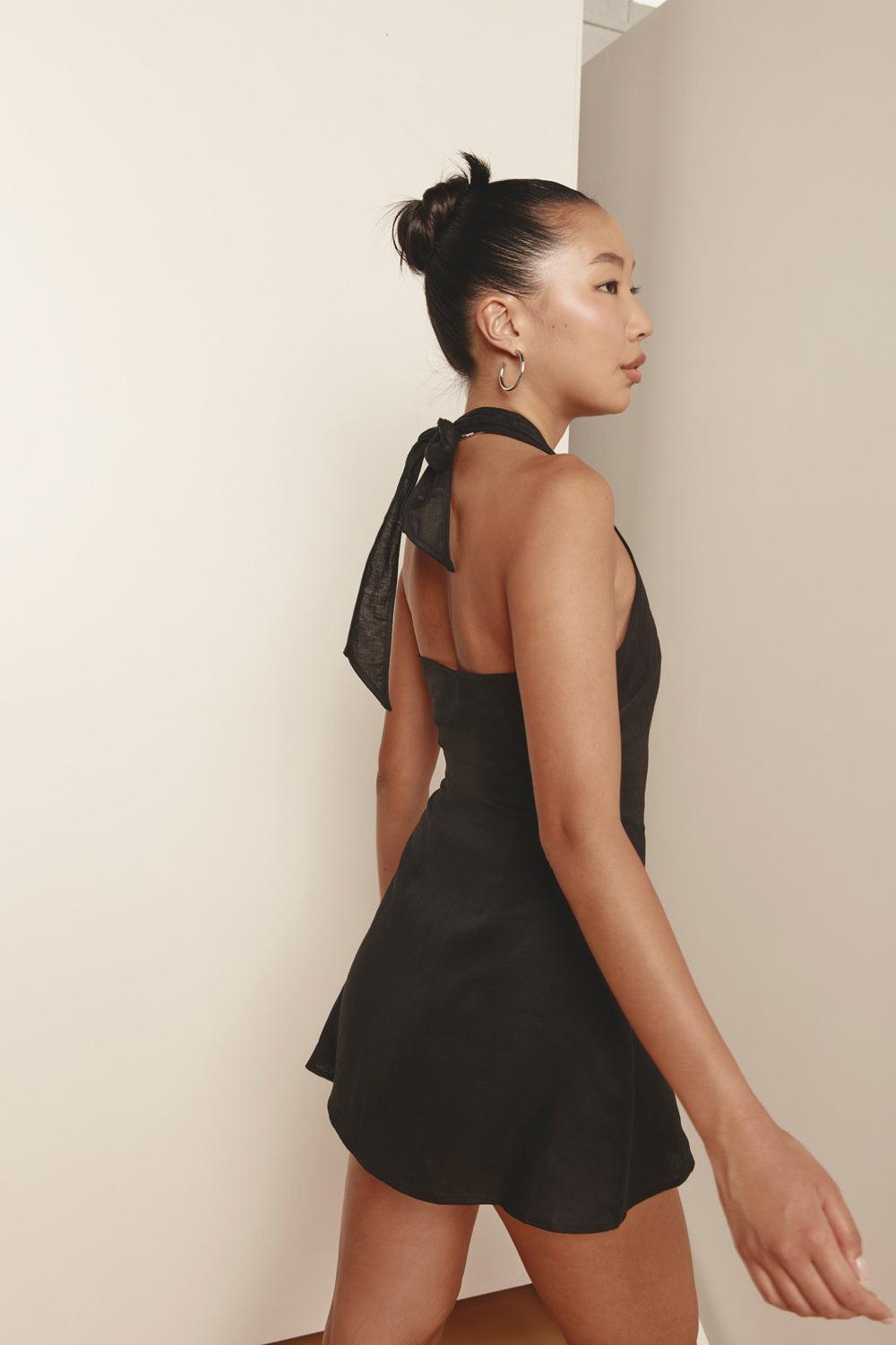 Sonny Linen Mini Dress Black Product Image