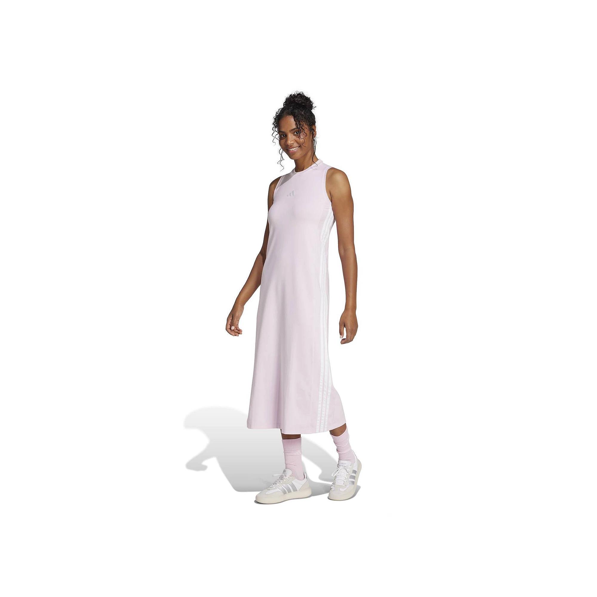 adidas Essentials 3-Stripes Long Racerback Dress Clear Pink XS Womens Product Image