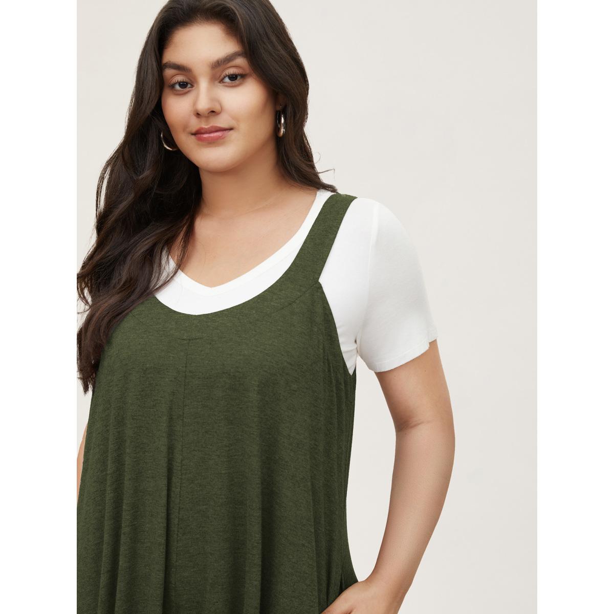 Plus Size ArmyGreen Supersoft Essentials Solid Pocket Adjustable Straps Jumpsuit Women Casual Sleeveless Non Everyday Loose Jumpsuits BloomChic 10/M Product Image