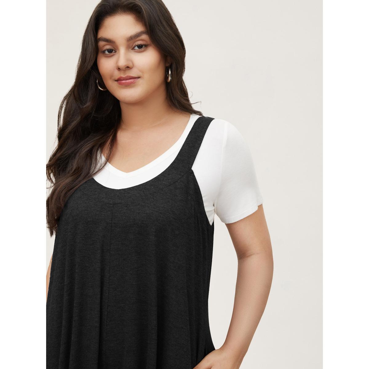 Plus Size Black Supersoft Essentials Solid Pocket Adjustable Straps Jumpsuit Women Leisure Sleeveless Non Casual Loose Jumpsuits BloomChic 30/6X Product Image