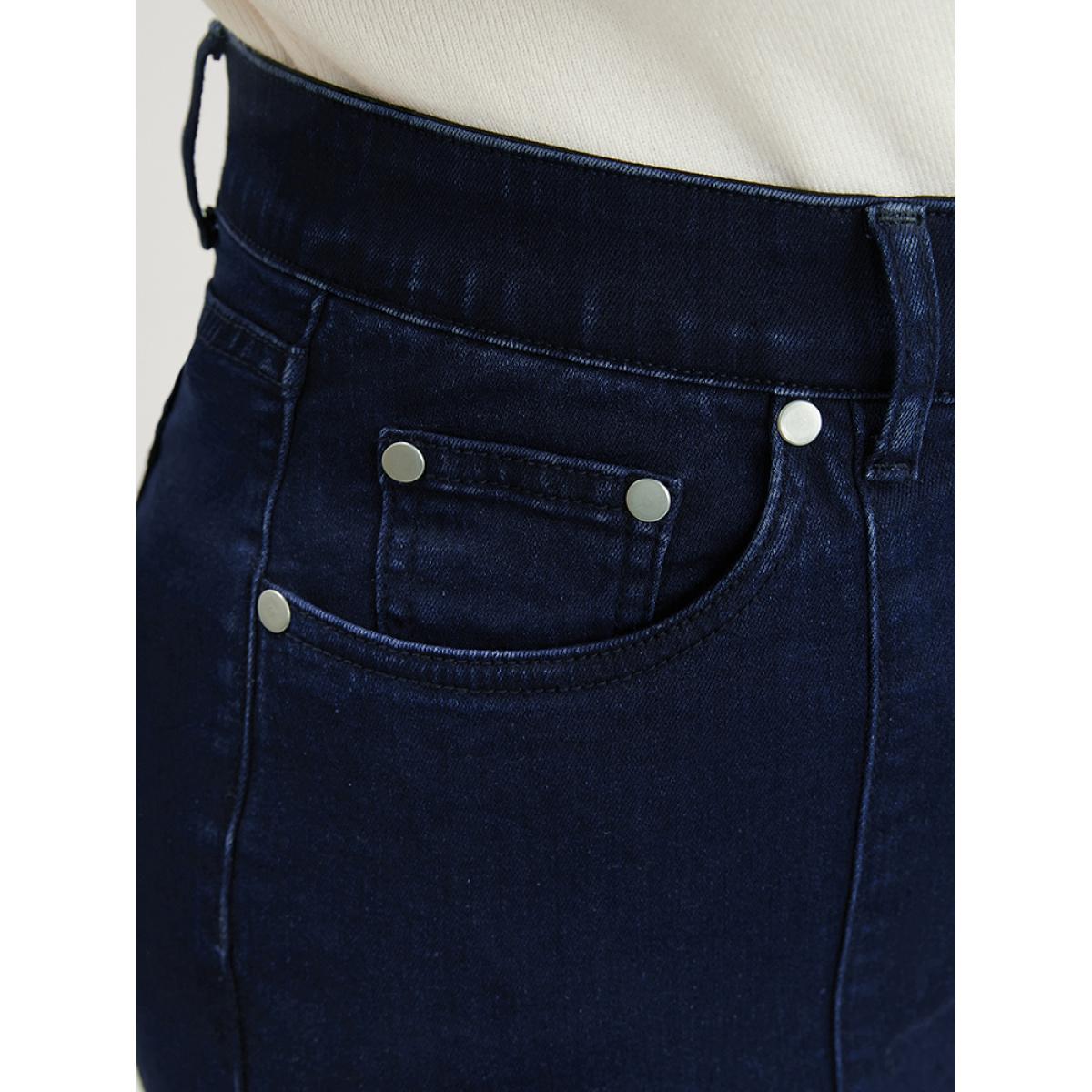 Plus Size Skinny Very Stretchy High Rise Dark Wash Pocket Ankle Jeans Women Indigo Office Plain High stretch Pocket Jeans BloomChic 10/M Product Image