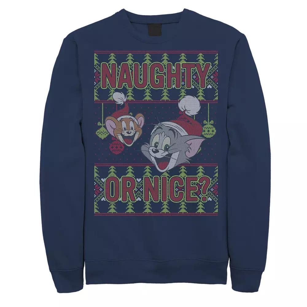 Men's Tom And Jerry Naughty Or Nice Holiday Pattern Graphic Fleece,  Product Image