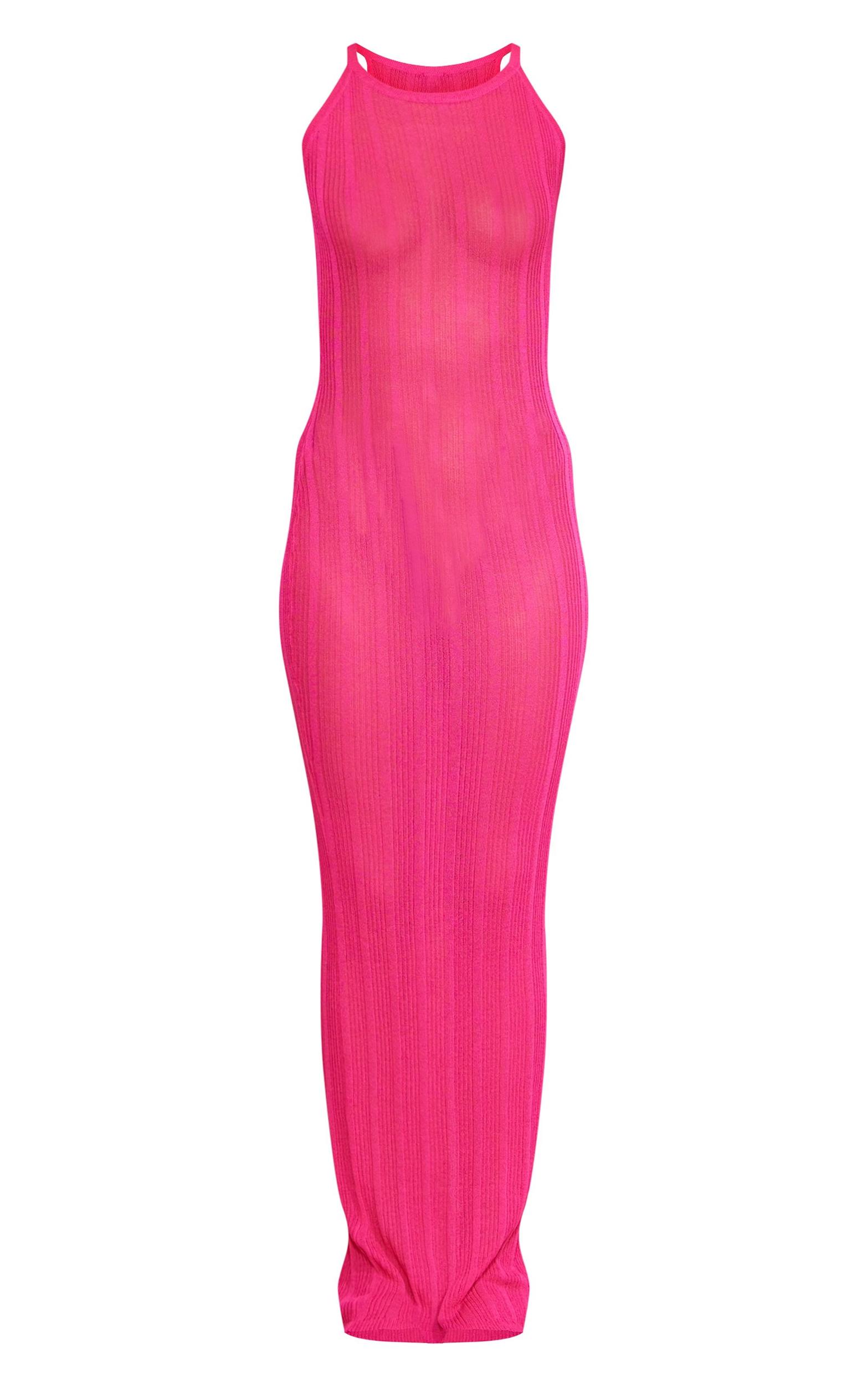 Tall Pink Sheer Knit Racer Maxi Dress Product Image