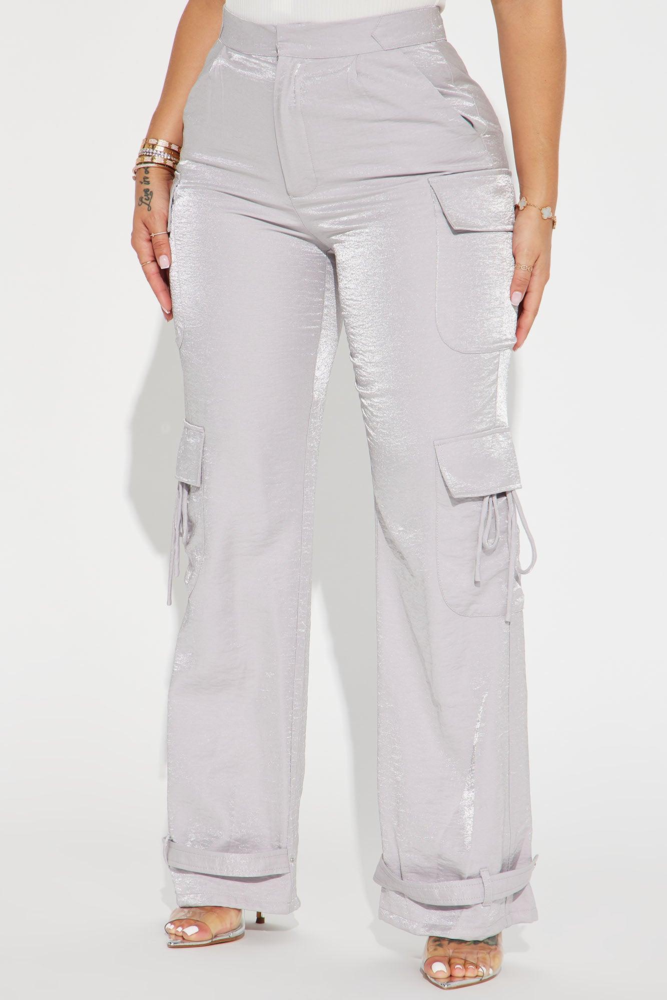 Autumn Satin Cargo Pant - Silver Product Image