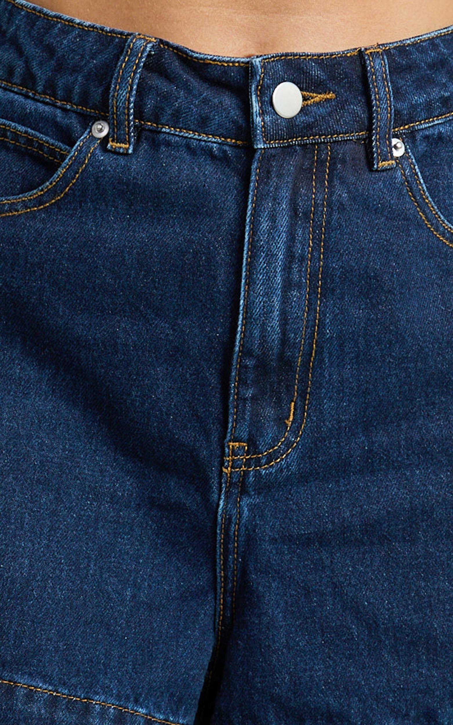 Rhianna Shorts - Mid Waist Recycled Denim Shorts in Indigo Wash Product Image