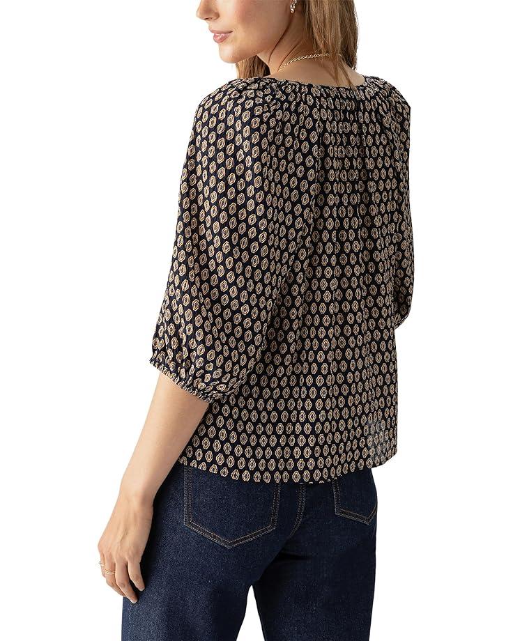 Tie Neck Shirring Long Sleeve Product Image