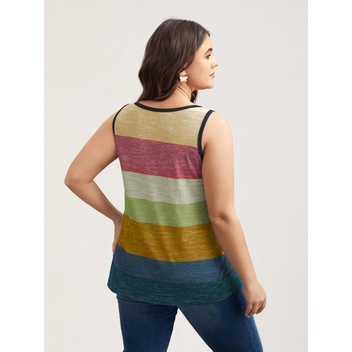 Plus Size Multi-Color Stripes Off-Sleeves Vest Women Beanpastepowder Elegant Contrast Notched collar Everyday Tank Tops Camis BloomChic 26/4X Product Image