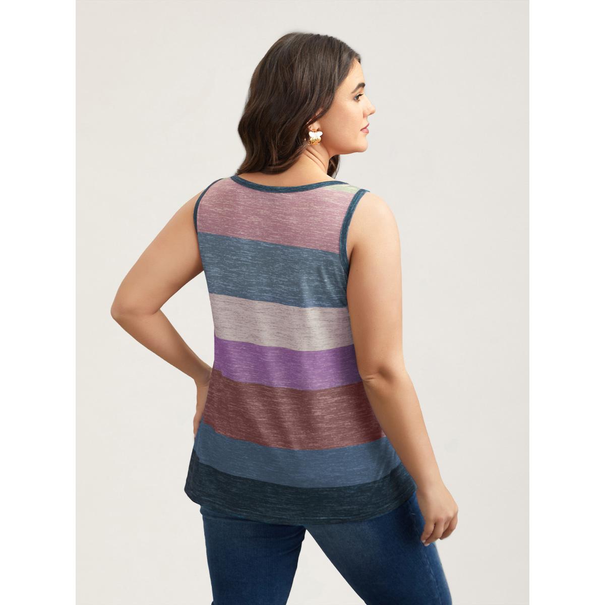Plus Size Multi-Color Stripes Off-Sleeves Vest Women Burgundy Leisure Contrast Notched collar Casual Tank Tops Camis BloomChic 30/6X Product Image