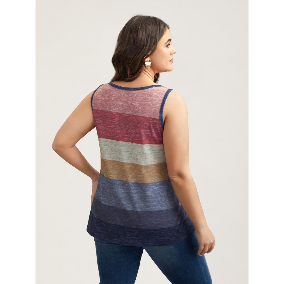Plus Size Multi-Color Stripes Off-Sleeves Vest Women Multicolor Leisure Contrast Notched collar Casual Tank Tops Camis BloomChic 18-20/2X Product Image