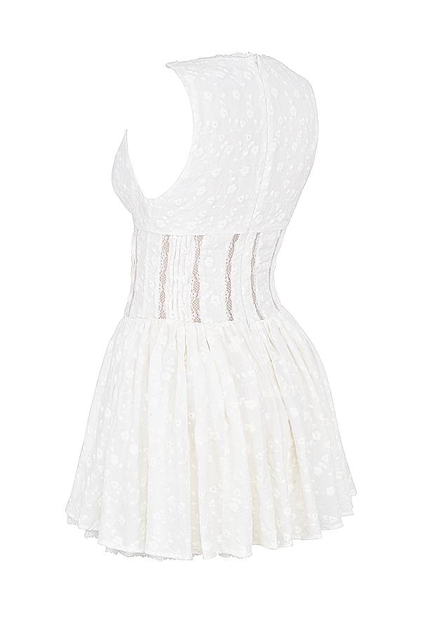 Sarita  white cotton broderie anglais plunge mini dress Product Image