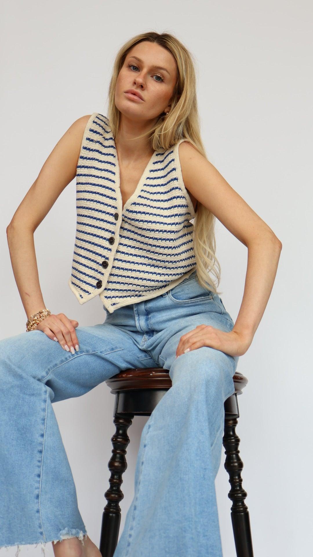 Emerson V-Neck Stripped Knit Vest Product Image