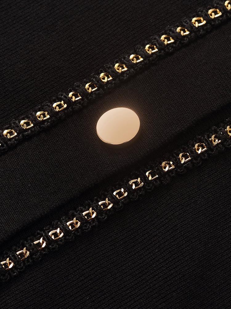 Chain Trim Knitted Jacket And Vest Dress Two-Piece Set Product Image