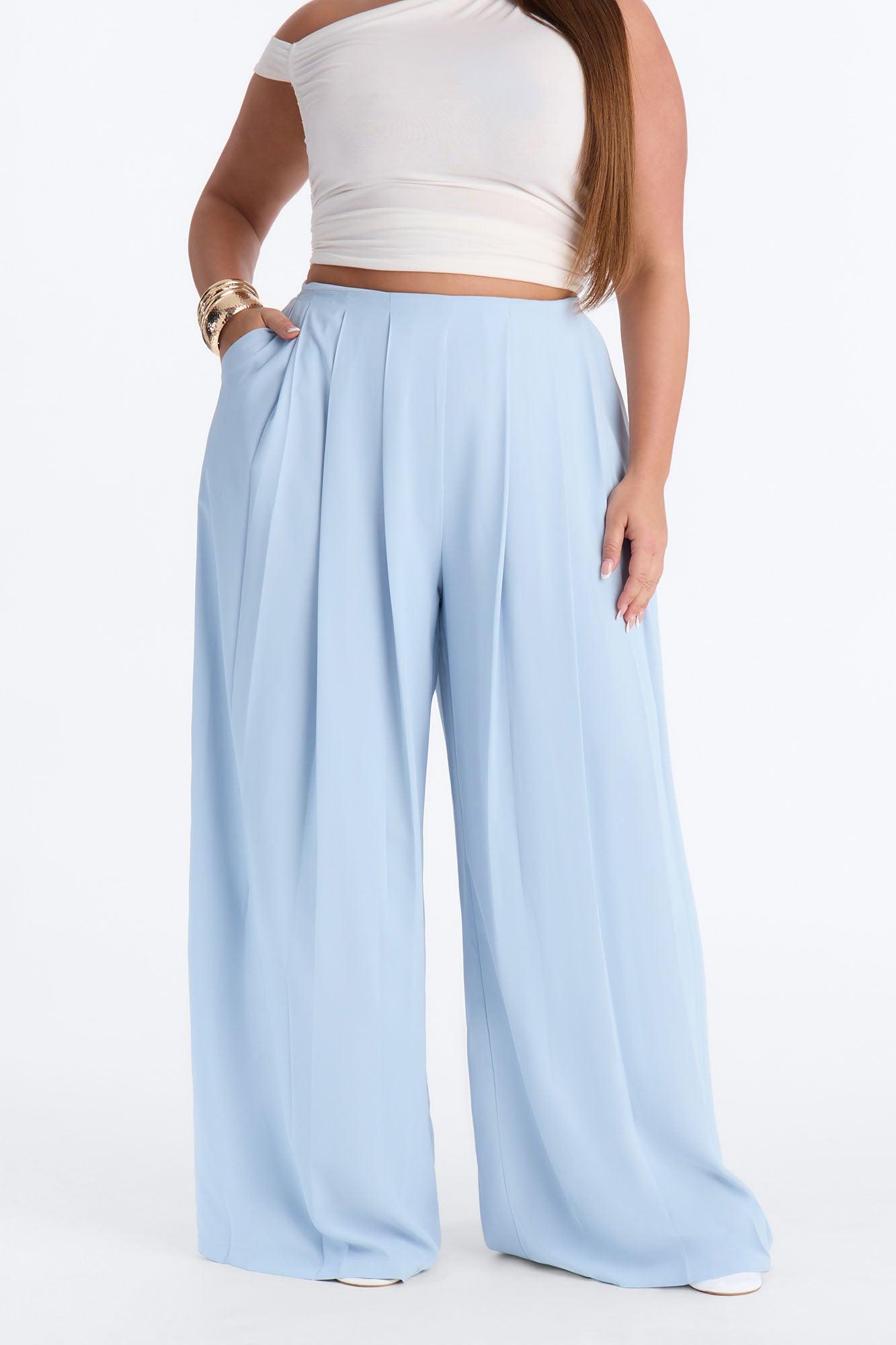 Feminine Feel Crepe Wide Leg Pant 33″ - Light Blue Female Product Image