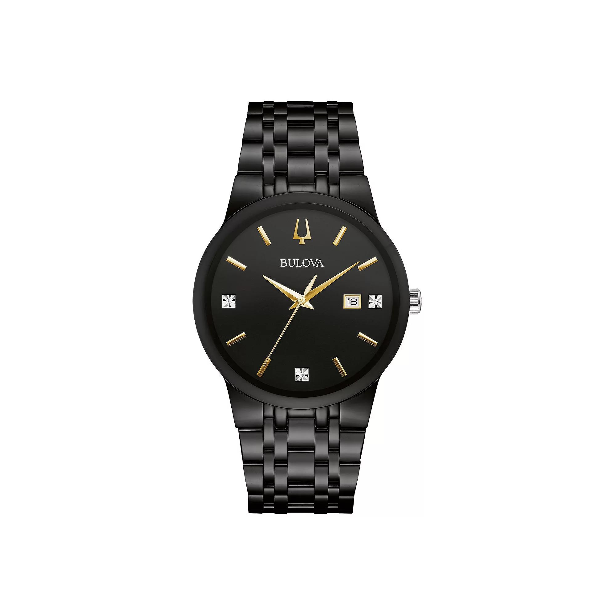 Bulova Men's Black Stainless Steel Diamond Accent Watch - 98D166,  Product Image