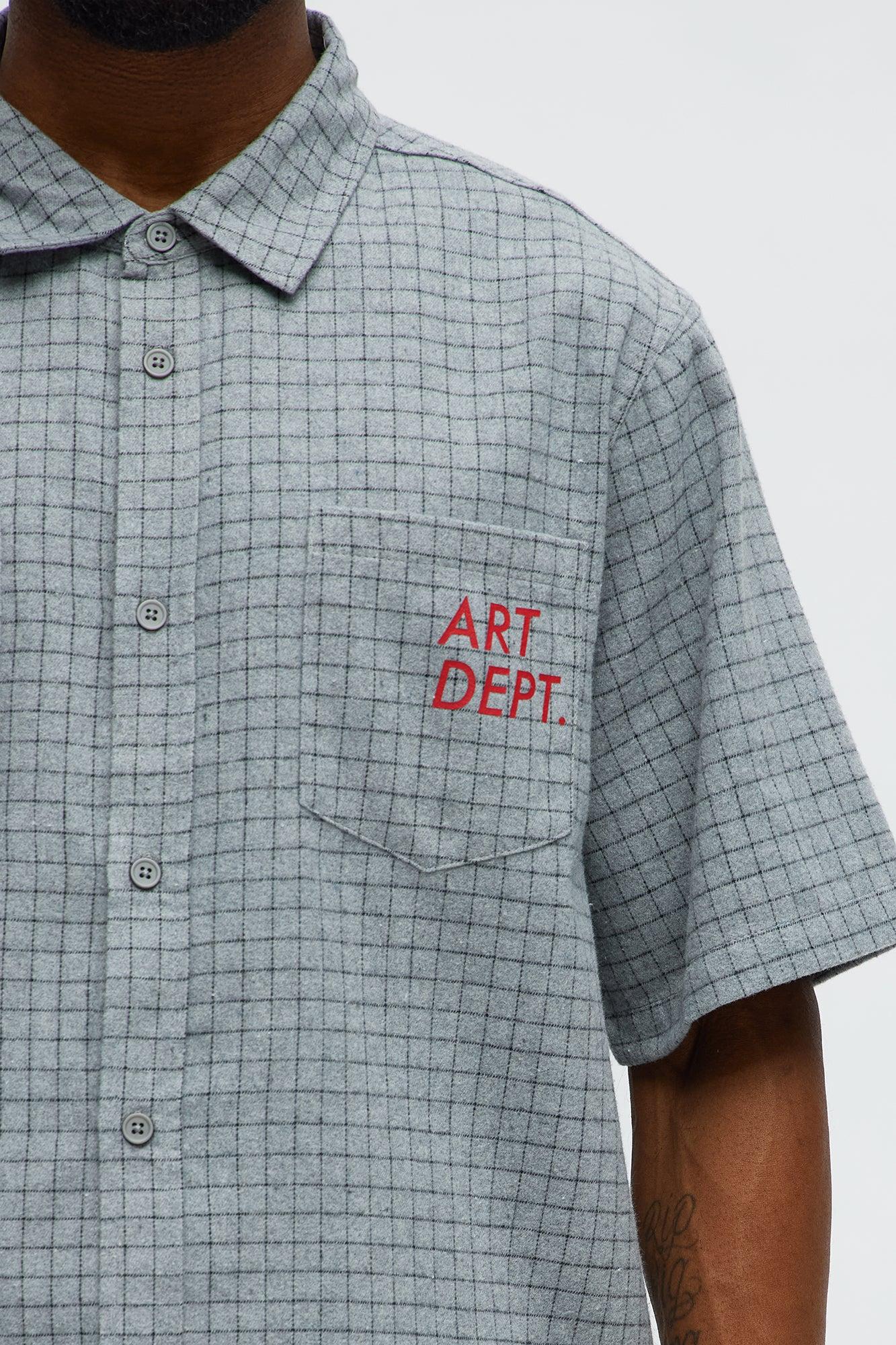 Art Dept. Cropped Button Up Shirt - Grey Male Product Image