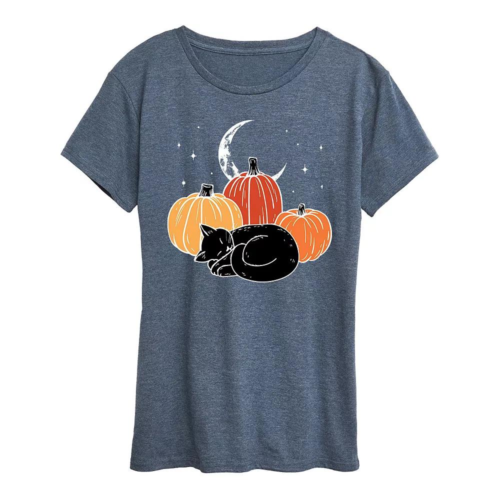 Women's Black Cat Pumpkin Nap Halloween Tee, Girl's,  Product Image