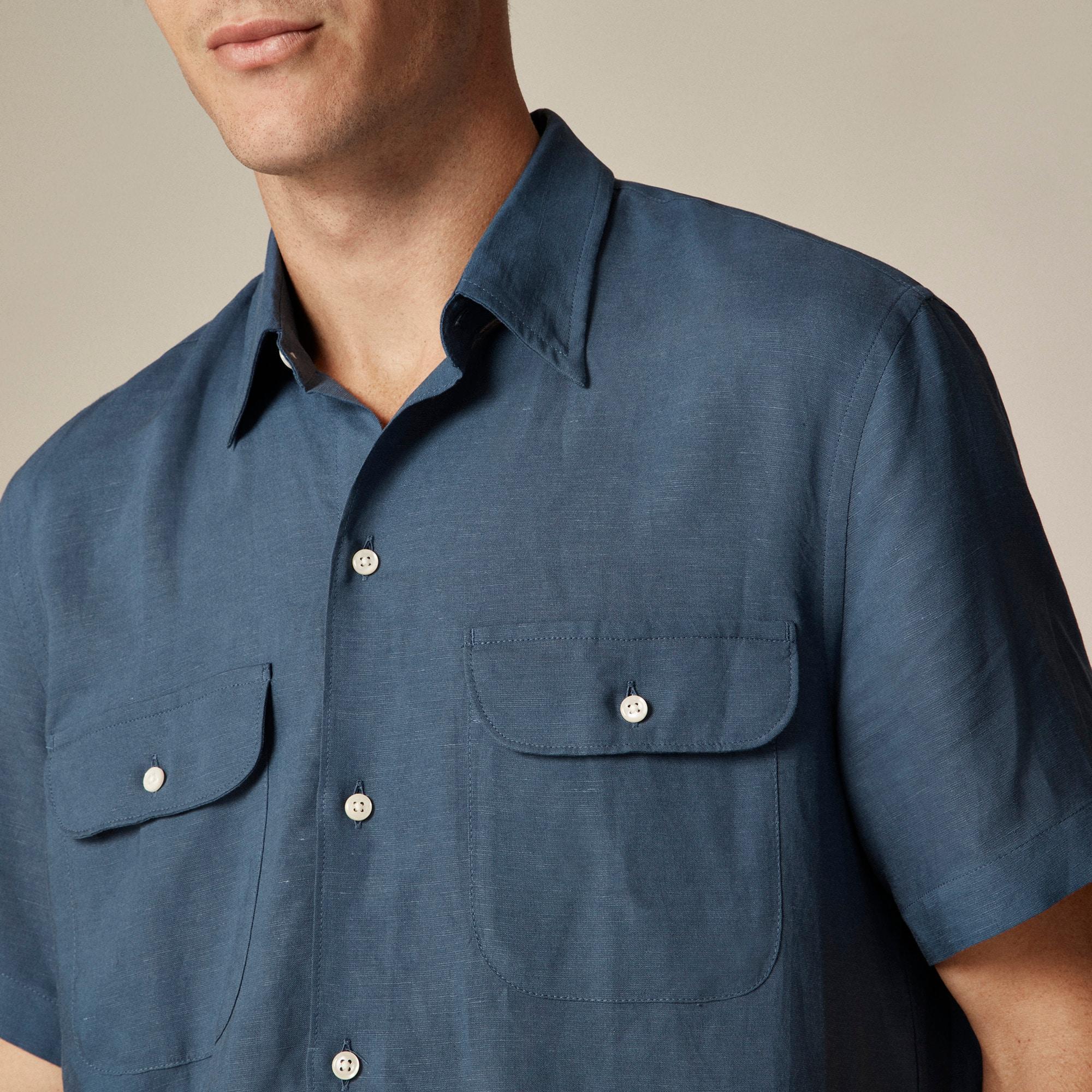 Short-sleeve viscose-linen blend shirt Product Image