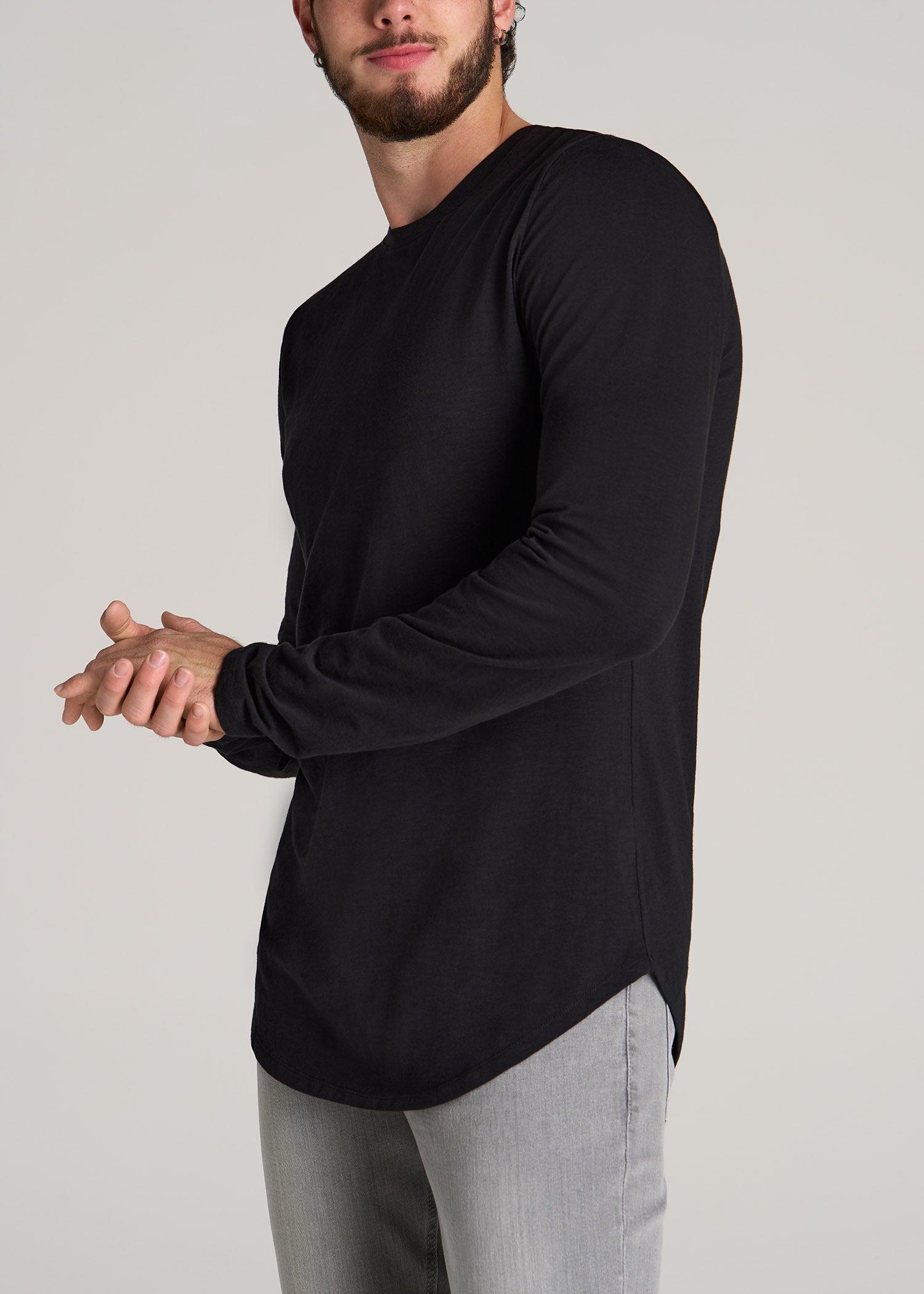 Slub Long Sleeve Scoop Tee for Tall Men in Black Male Product Image