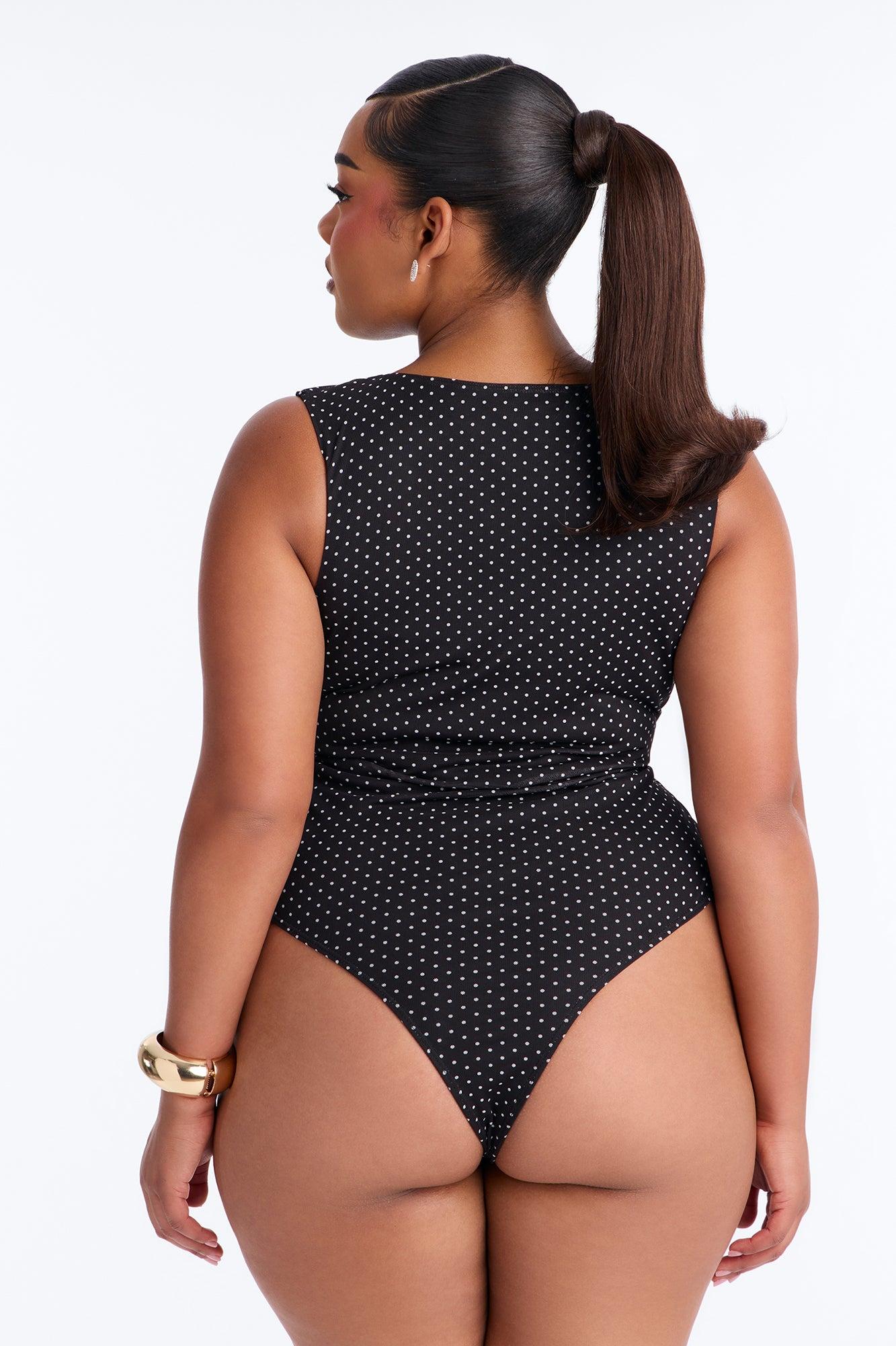 Maggie Polka Dot Mesh Ruched Sleeveless Bodysuit - Black/combo Female Product Image