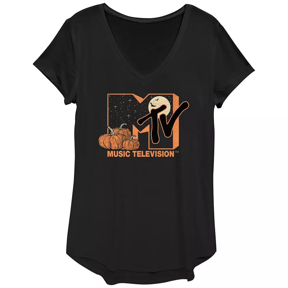 Juniors' MTV Pumpkin Patch Logo V-Neck Graphic Tee, Women's,  Product Image