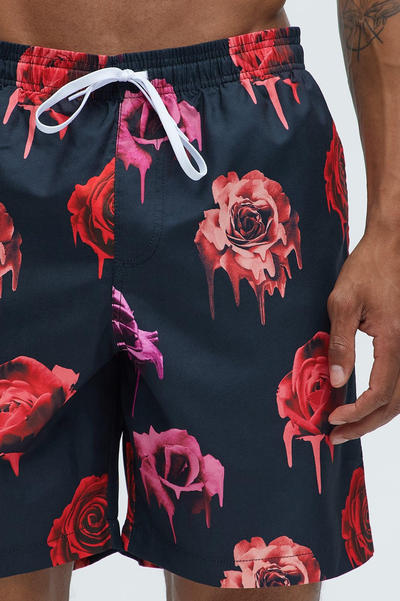Melting Roses Swim Mid Trunk - Black Product Image