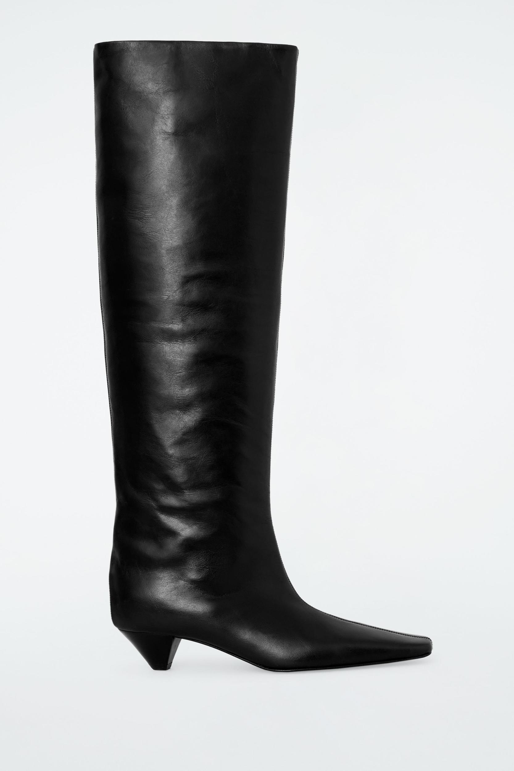 SLOUCHED LEATHER KNEEHIGH BOOTS Product Image