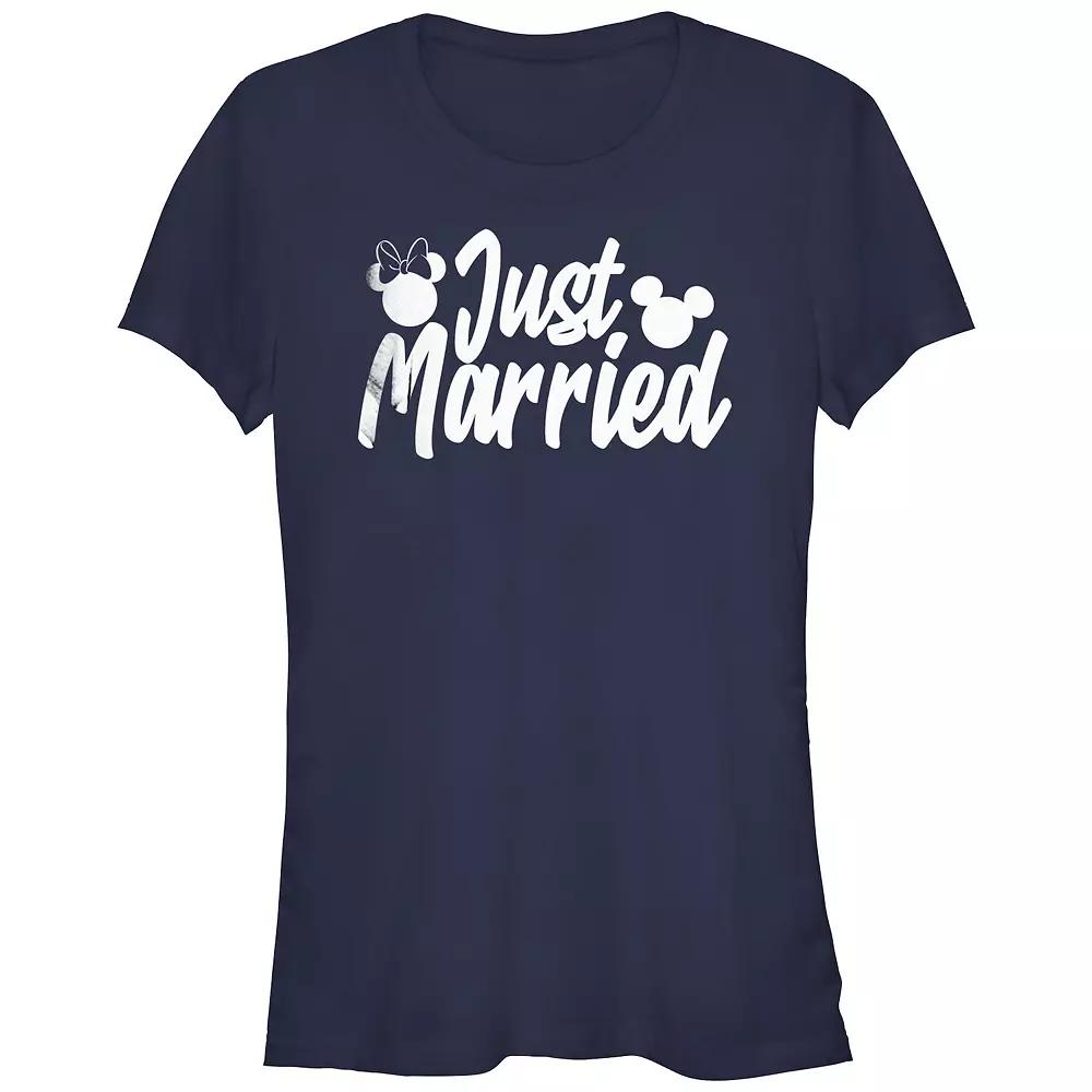 Disney's Mickey Mouse And Minnie Just Married Sign Juniors' Graphic Tee, Women's, Size: Small, Blue Product Image