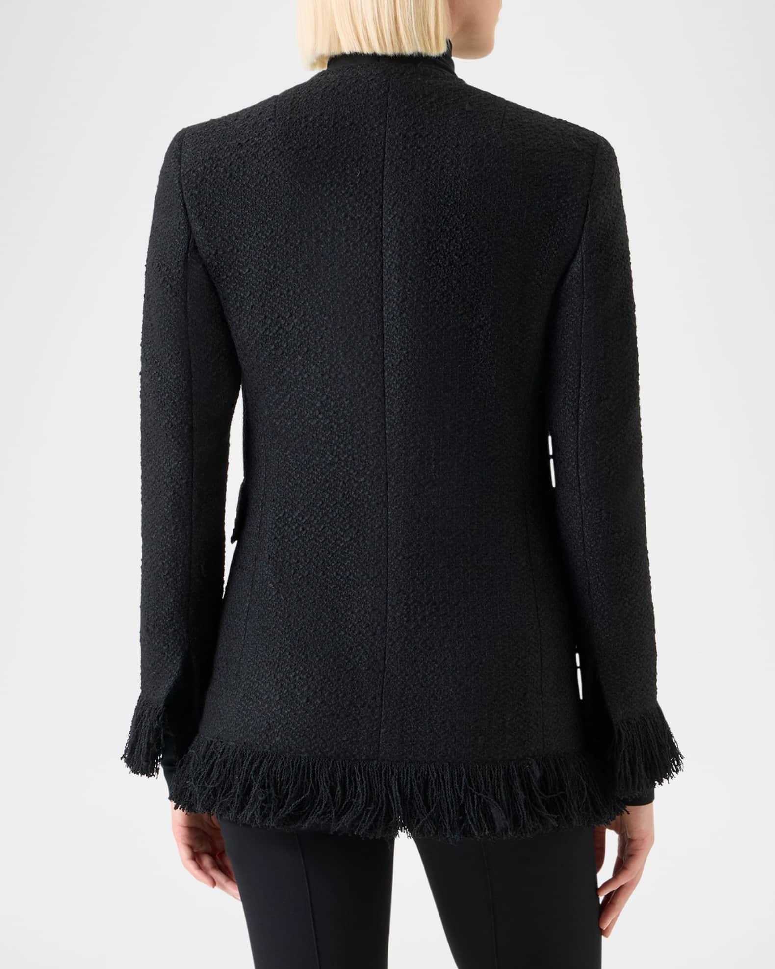 Double-Breasted Illusion Boucle Tweed Fringed Jacket Product Image