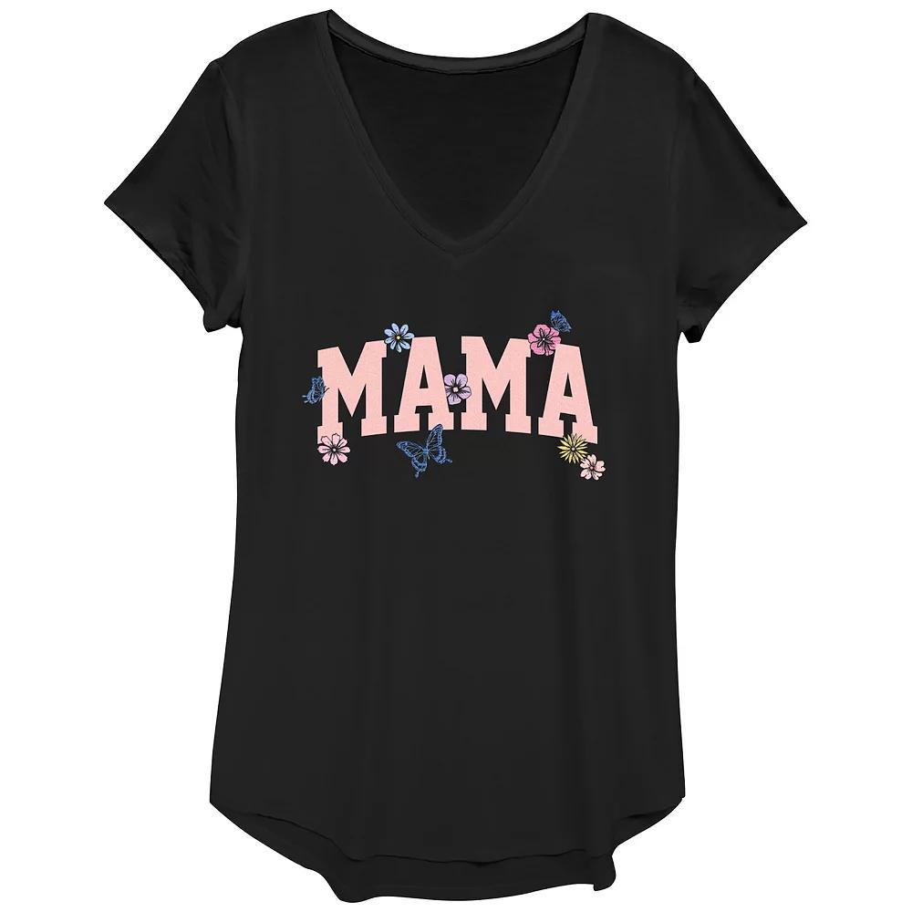 Women's Mama Flowers V-Neck Graphic Tee, Size: XS, Black Product Image