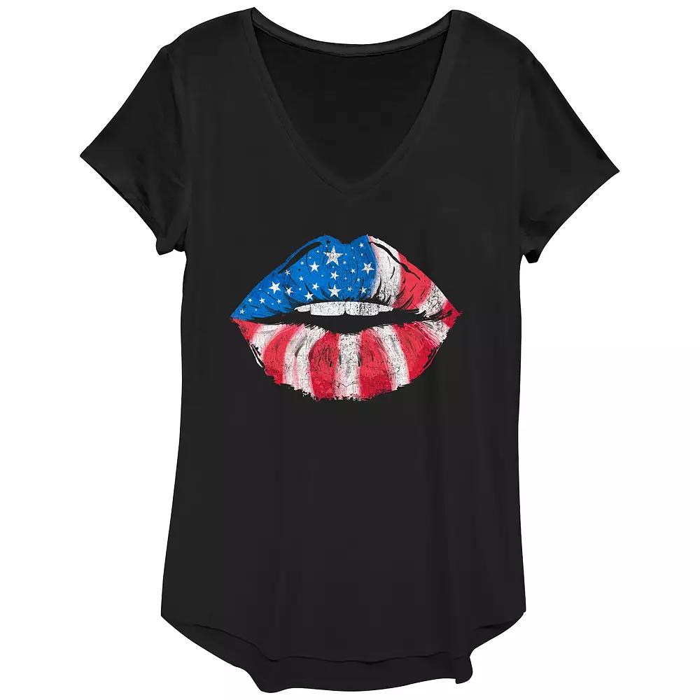 Women's Trendy American Flag Lips Graphic Tee, Girl's,  Product Image