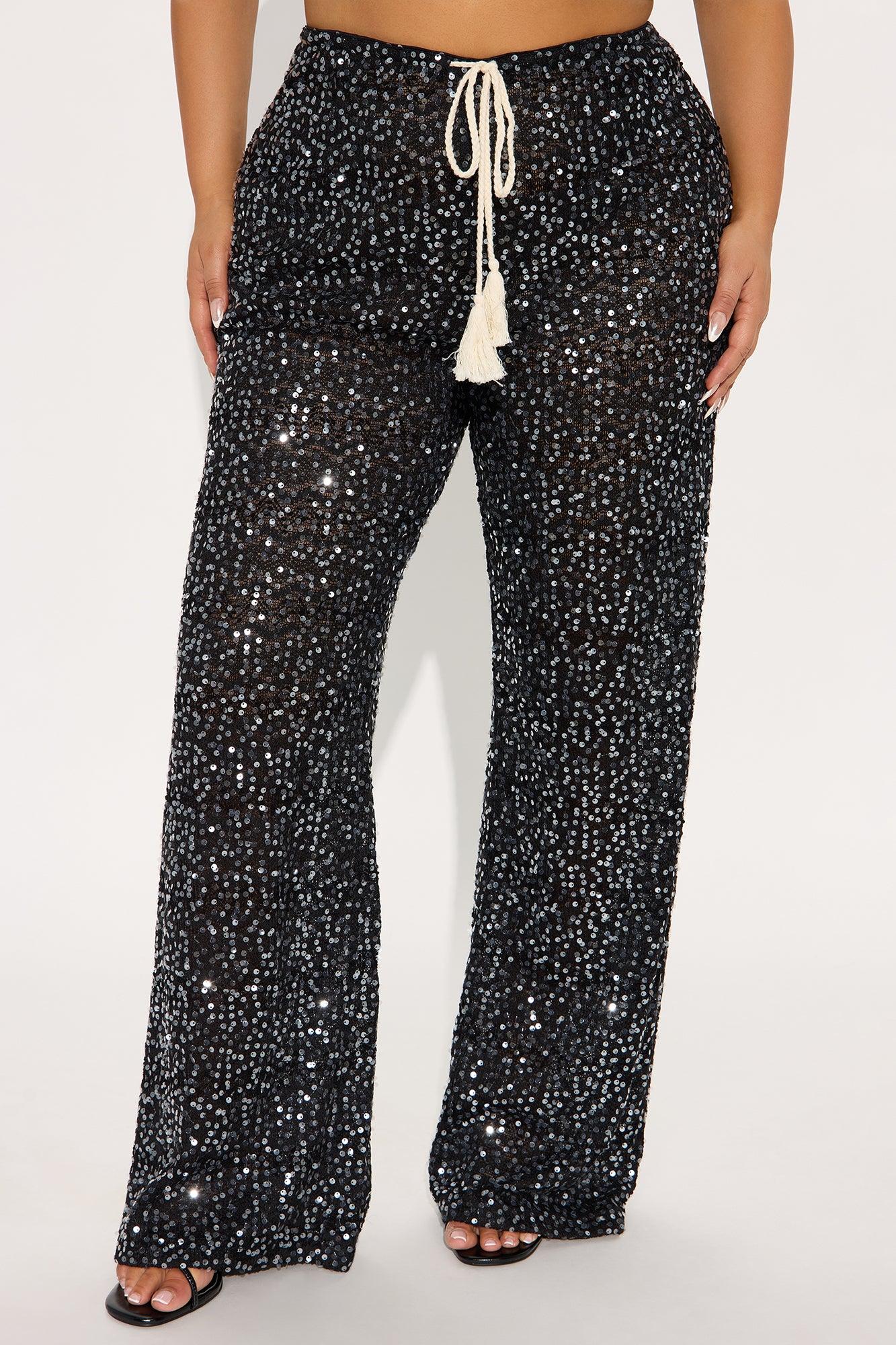 Nayelly Wide Leg Sequin Pant - Black Product Image
