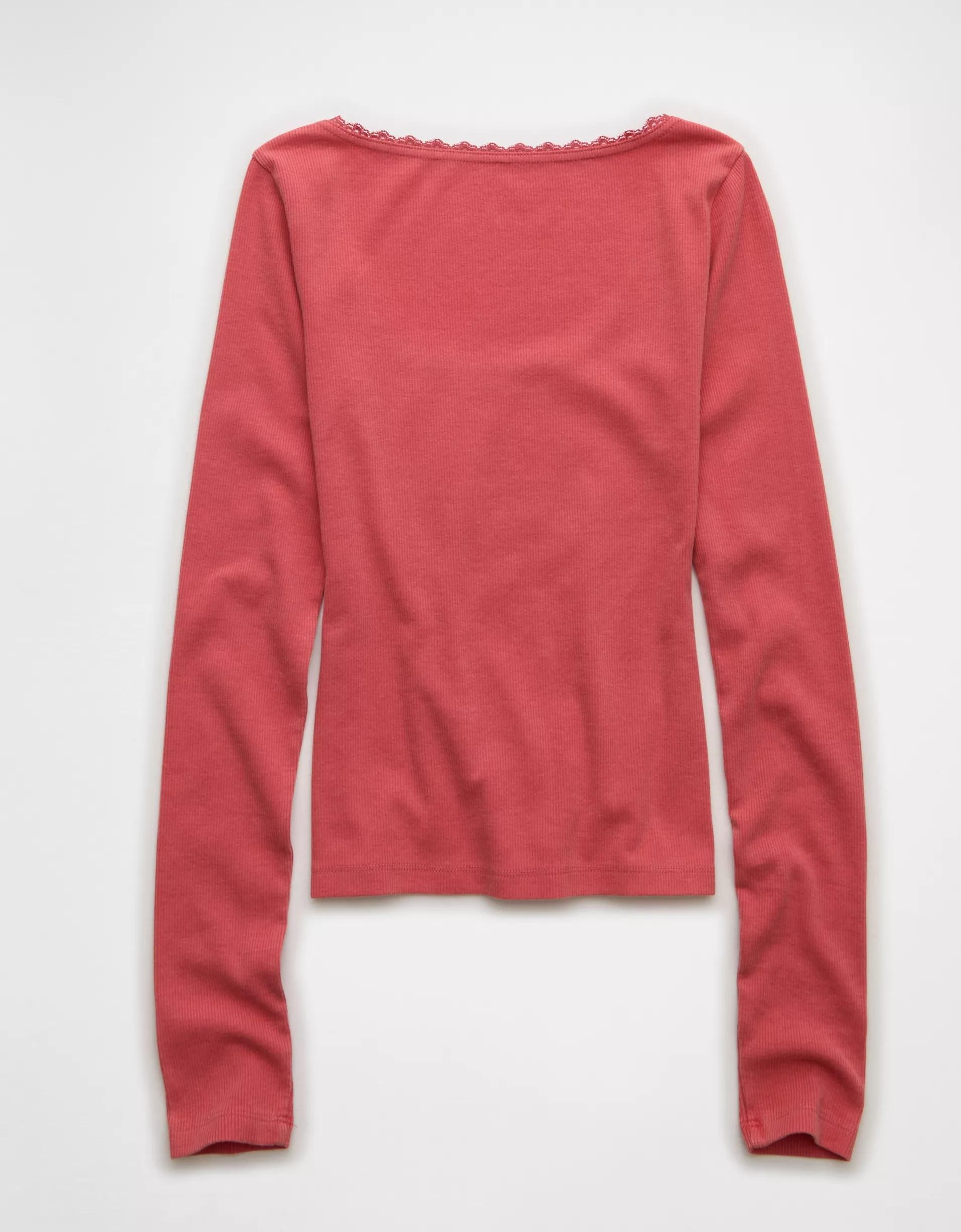 AE Lace-Trim Long Sleeve T-Shirt Product Image