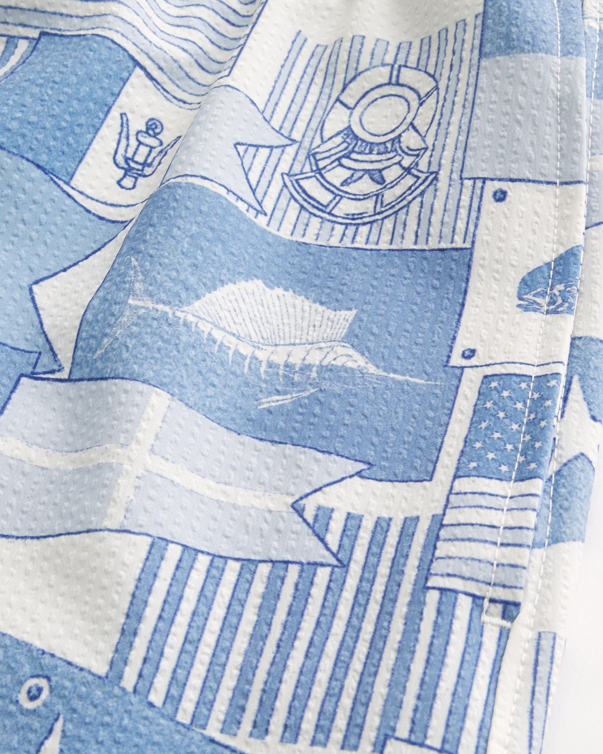 Mid-Thigh Seersucker Volley Swim Trunks Product Image