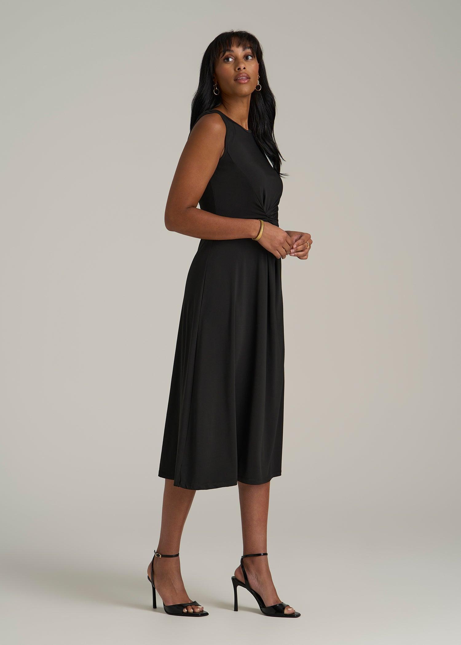 Sleeveless Knot Front Dress for Tall Women in Black Female Product Image