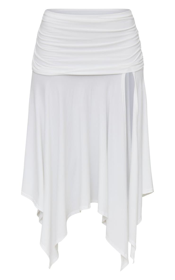 White Soft Touch Ruched Asymmetric Midi Skirt Product Image