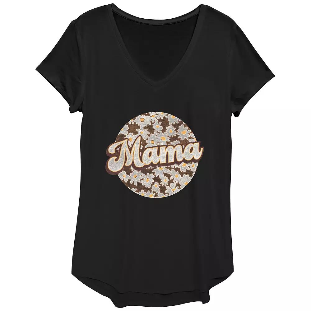 Women's Mama Flower Print V-Neck Graphic Tee, Size: XS, Black Product Image