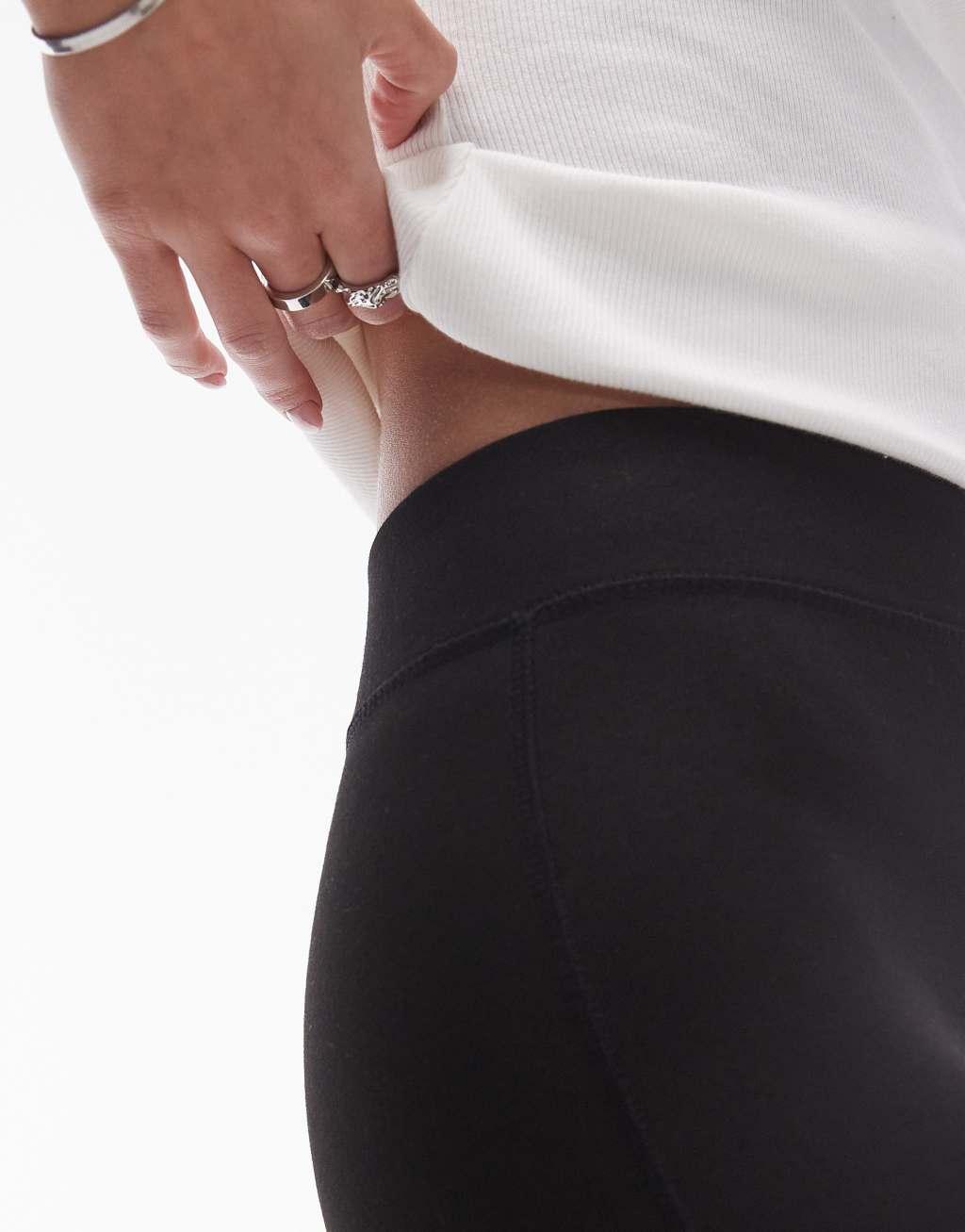 Topshop Petite full length heavy weight leggings in black Product Image