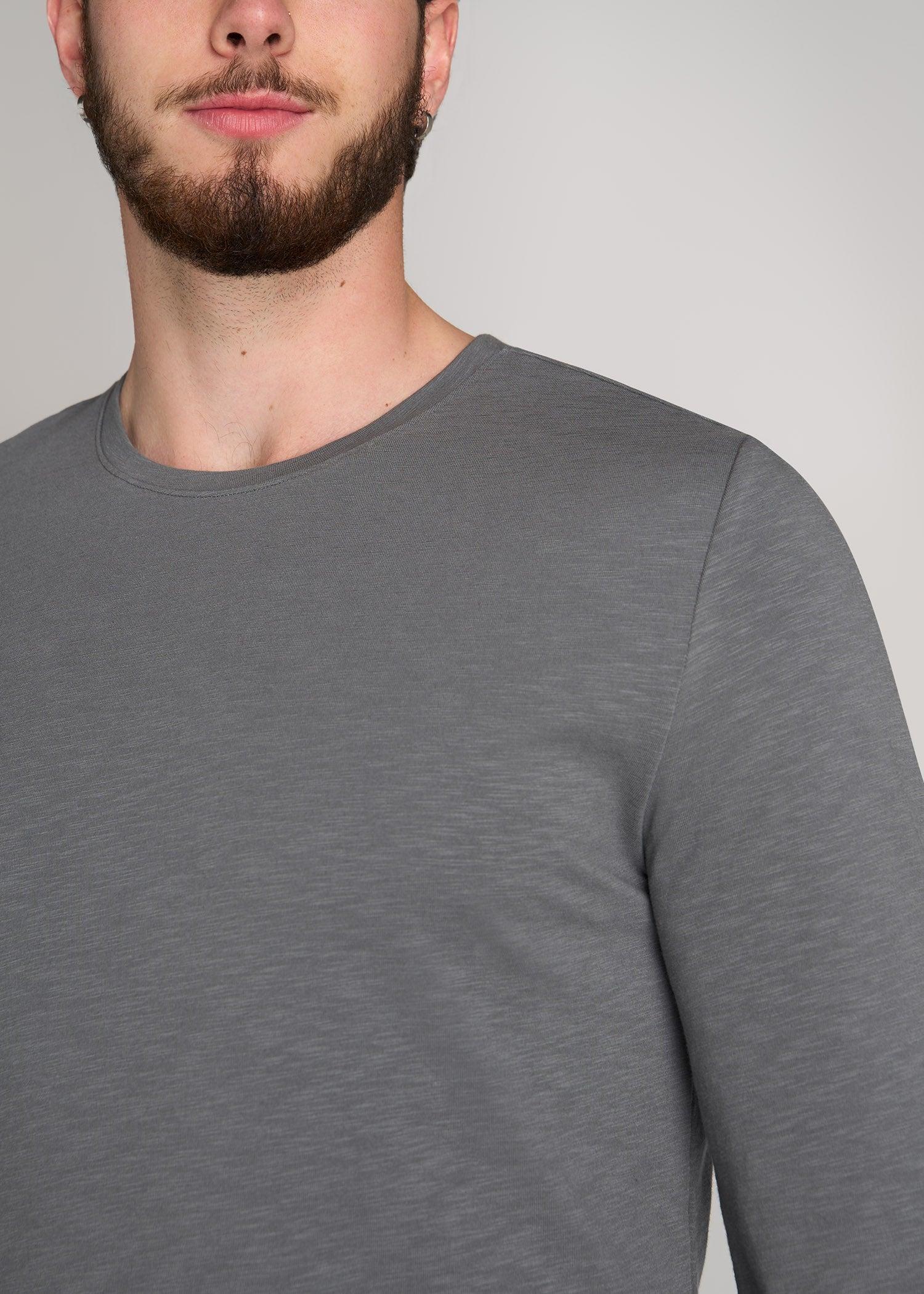 Slub Long Sleeve Scoop Tee for Tall Men in Charcoal Male Product Image