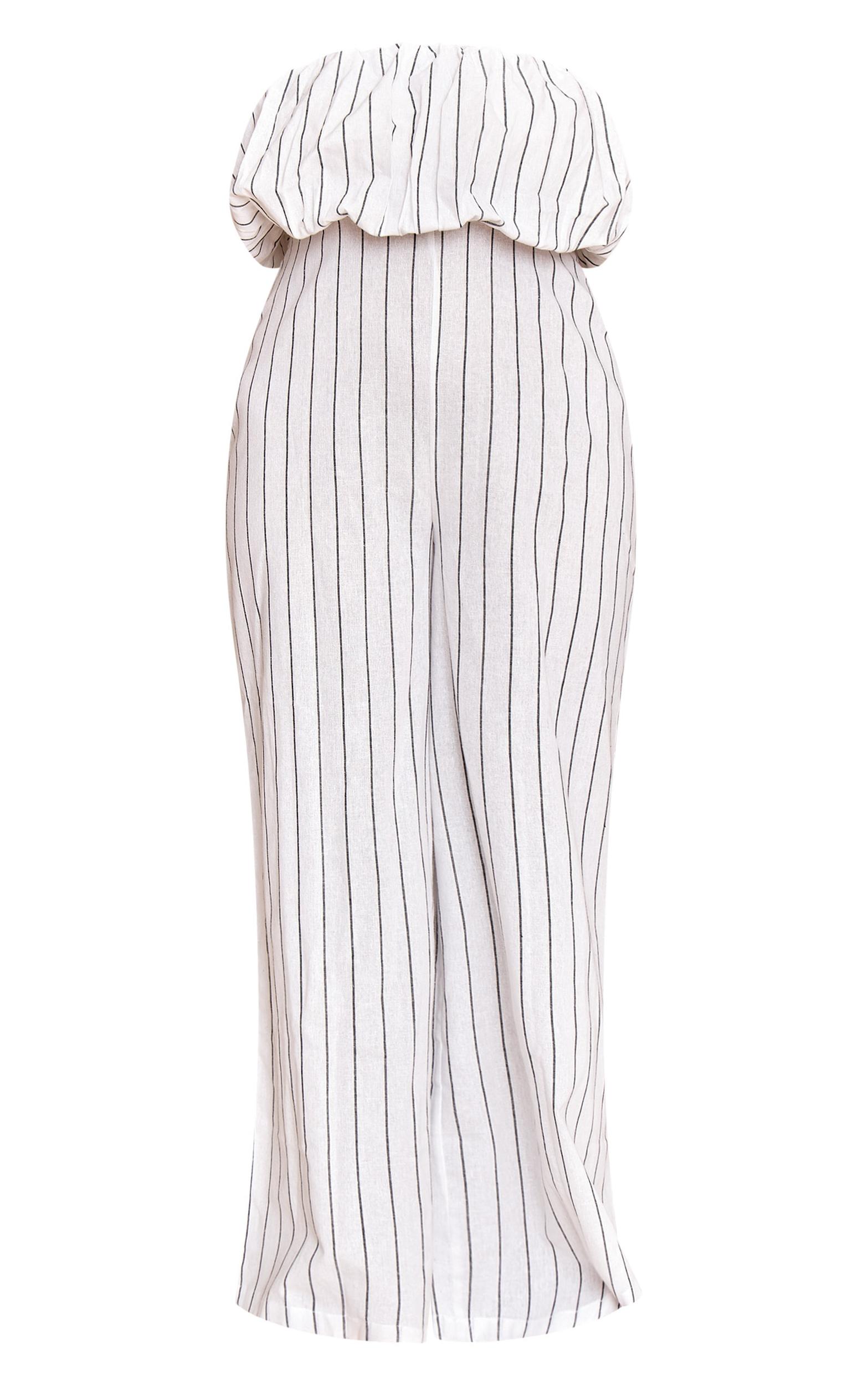 Plus Stone Stripe Textured Puffball Bandeau Straight Leg Jumpsuit Product Image