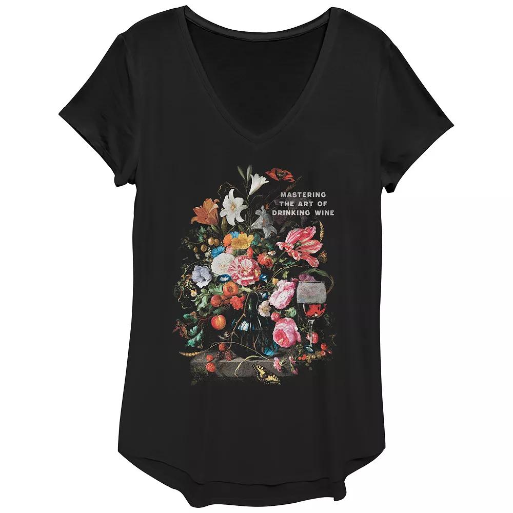 Women's Mastering The Art Of Drinking Wine V-Neck Graphic Tee,  Product Image