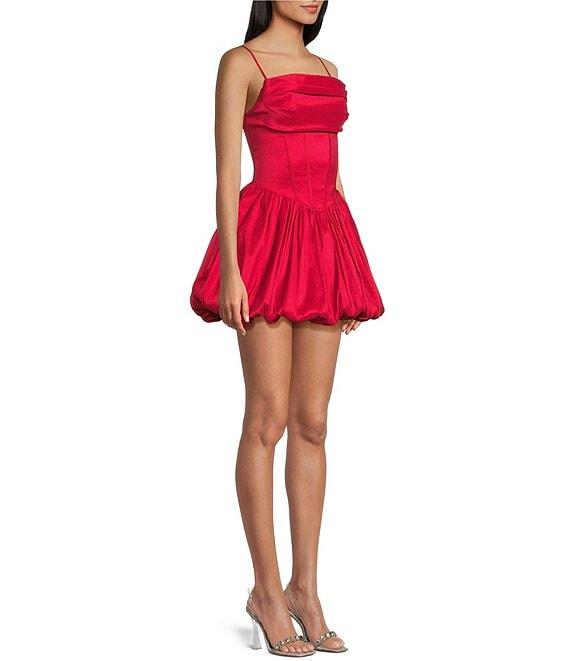 B. Darlin Taffeta Pleated Drape Neck Bustier Lace Up Back Bubble Dress Product Image