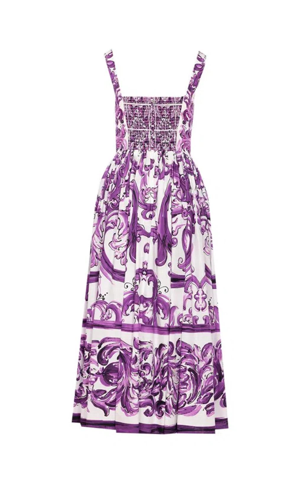 DOLCE & GABBANA Long Poplin Dress With Majolica Print In Purple Product Image