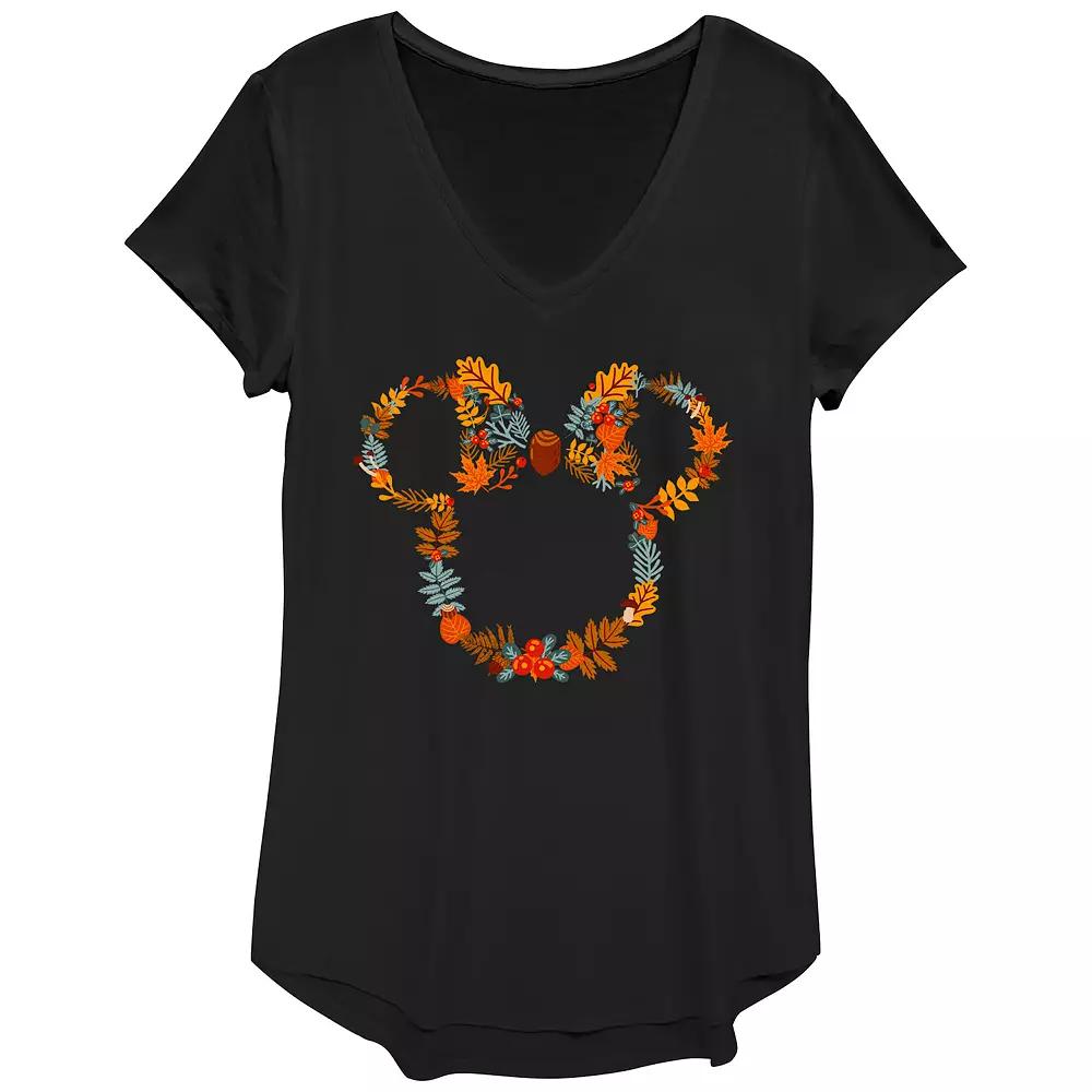 Disney's Mickey Mouse Juniors' Autumn Wreath V-Neck Graphic Tee, Women's,  Product Image