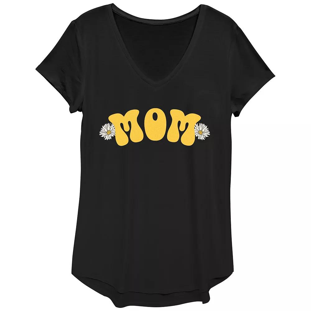 Women's Mom Daisy V-Neck Graphic Tee, Size: XS, Black Product Image