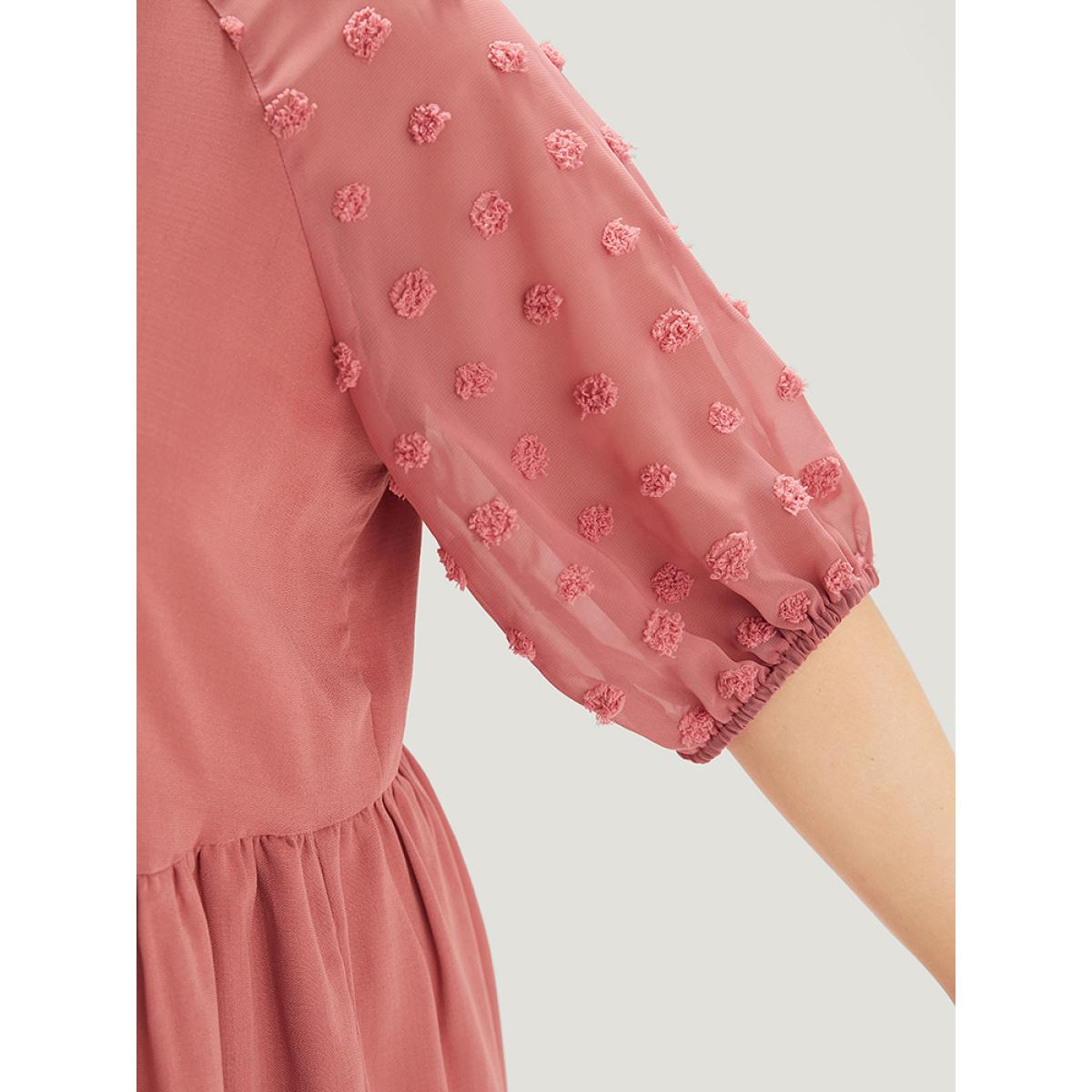 Plus Size Solid Notched Lantern Sleeve Ruffle Layered Hem Dress Watermelon Women Elegant Plain Notched collar Half Sleeve Curvy Knee Dress BloomChic 22-24/3X Product Image