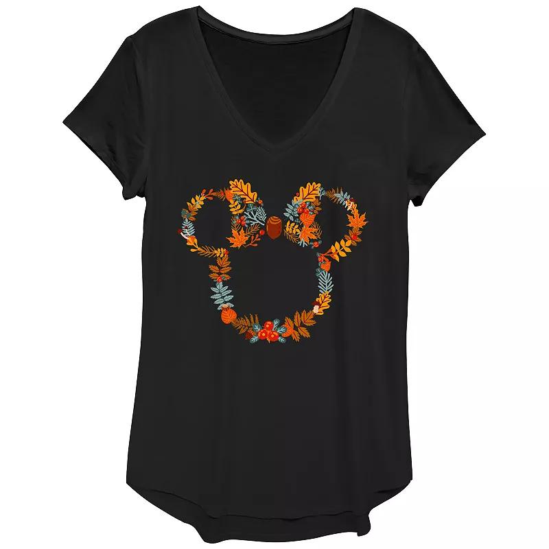 Disney's Mickey Mouse Juniors' Autumn Wreath V-Neck Graphic Tee, Women's,  Product Image